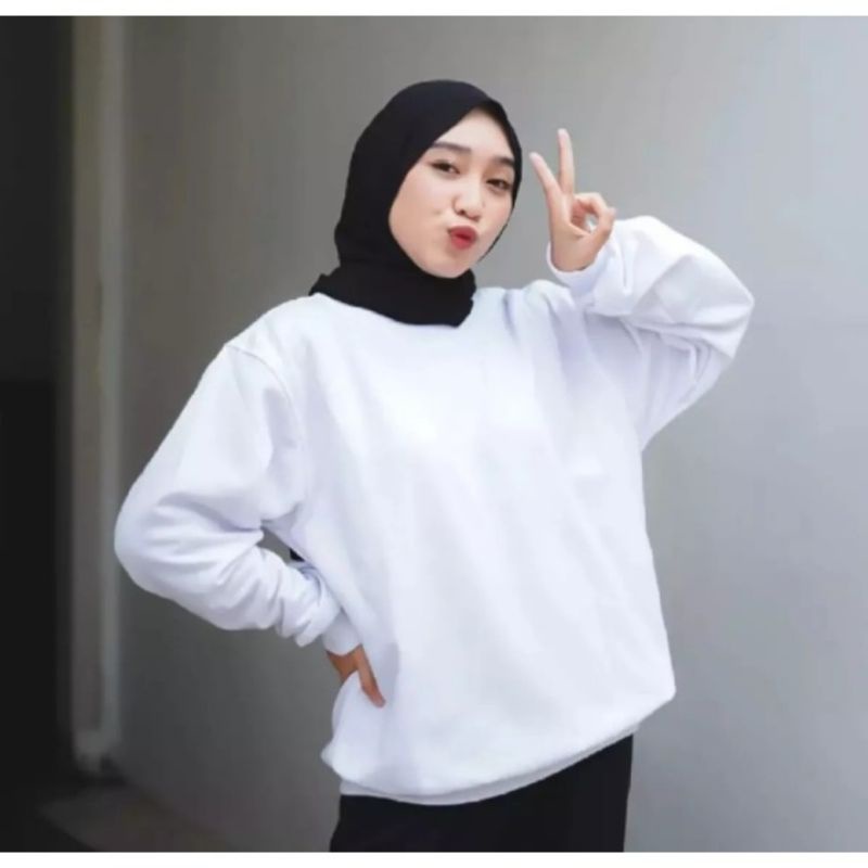 Sweater basic polos wanita bahan fleece