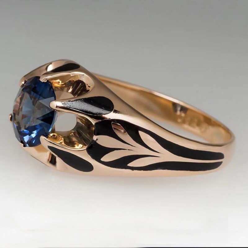 Cincin Lapis Emas 18k Gaya Vintage Dengan Kristal Warna Biru Untuk Pria