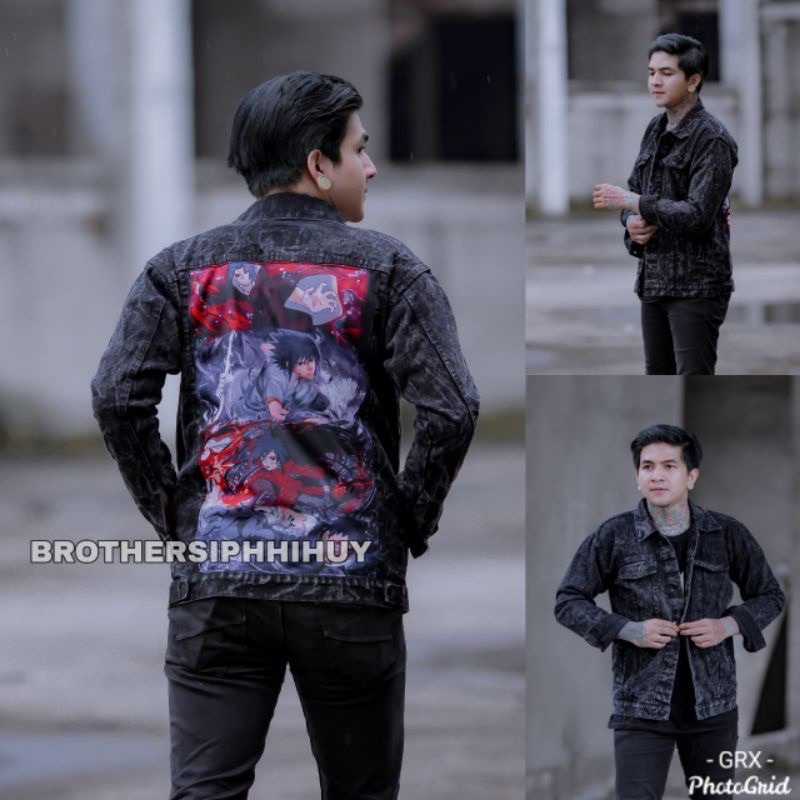 JAKET JEANS PRINTING NARUTO ANIME SANDWASH SIZE L