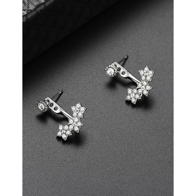 LRC Anting Tusuk Fashion Silver Zircon Flower Earrings D49893