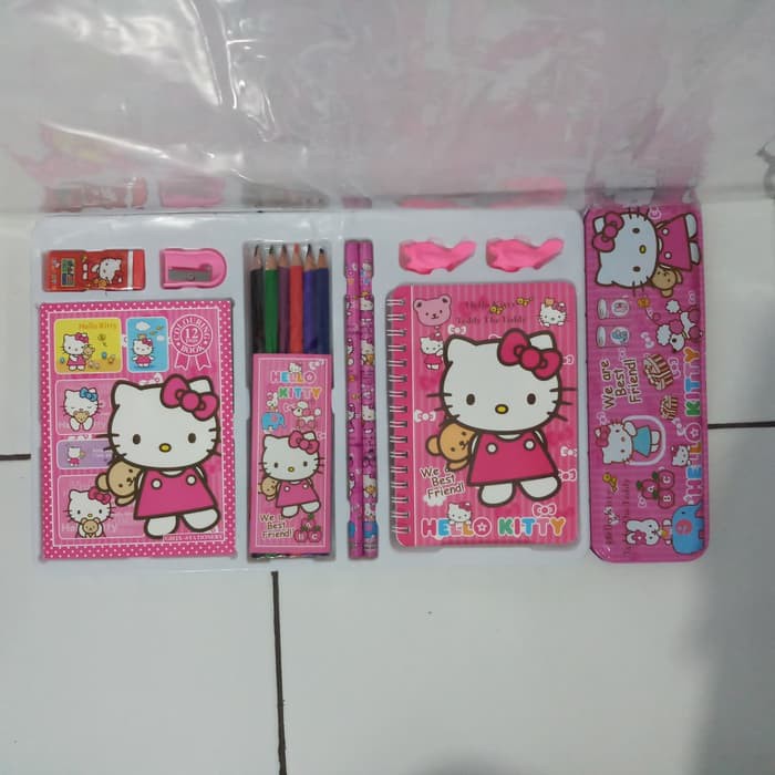 

well-194 stationery set paket lengkap sekolah HELLO KITTY Kotak pensil