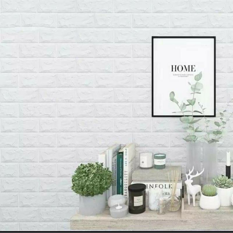 wallpaper dinding batu bata 3D 70x77cm wallpaper batu bata timbul wallfoam high quality-Putih bata 70x38