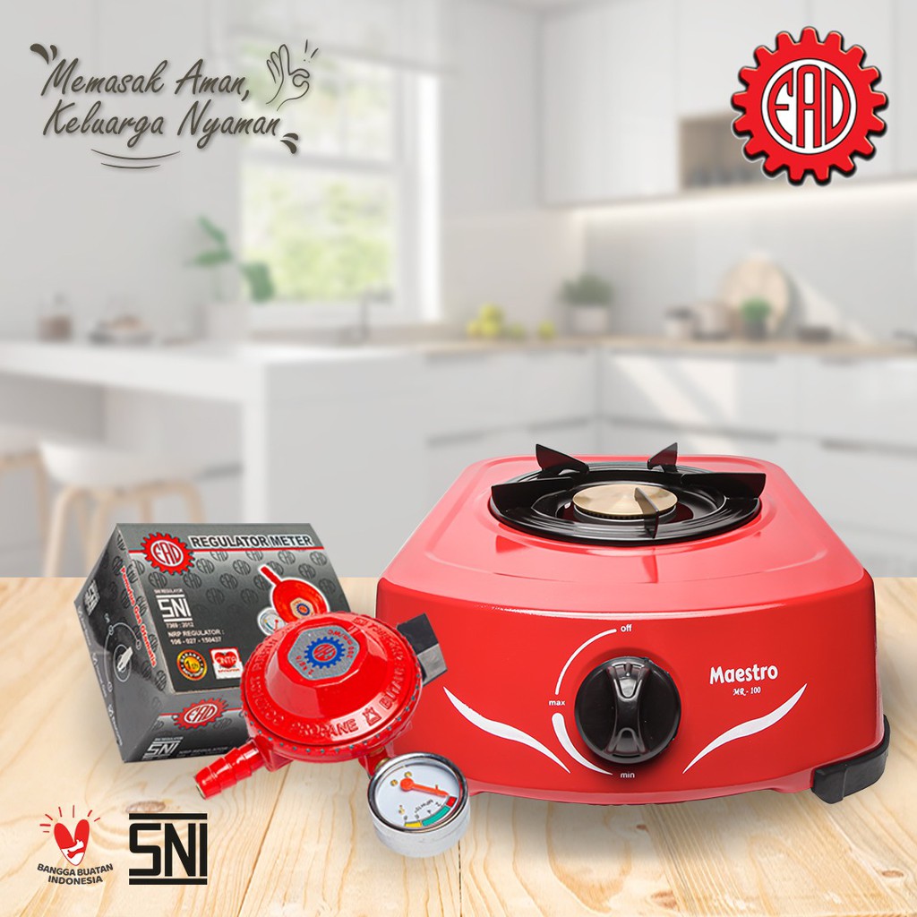 Paket Kompor Gas 1 Tungku Maestro Mr-100 Dan Regulator Meter Gas Lpg Tekanan Rendah Fad-002