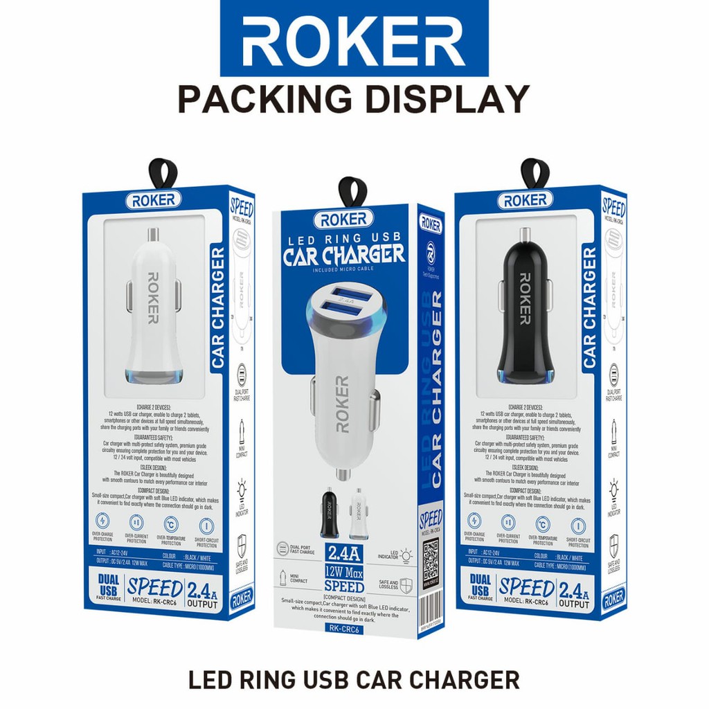 CAR CHARGER ROKER RK-CRC6 LED RING USB 2.4A