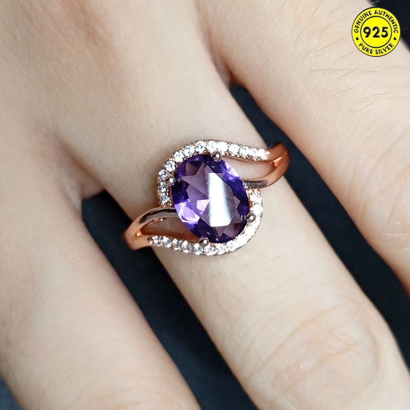 Rose Gold Amethyst Ring Colored Gems Adjustable Mouth Ring