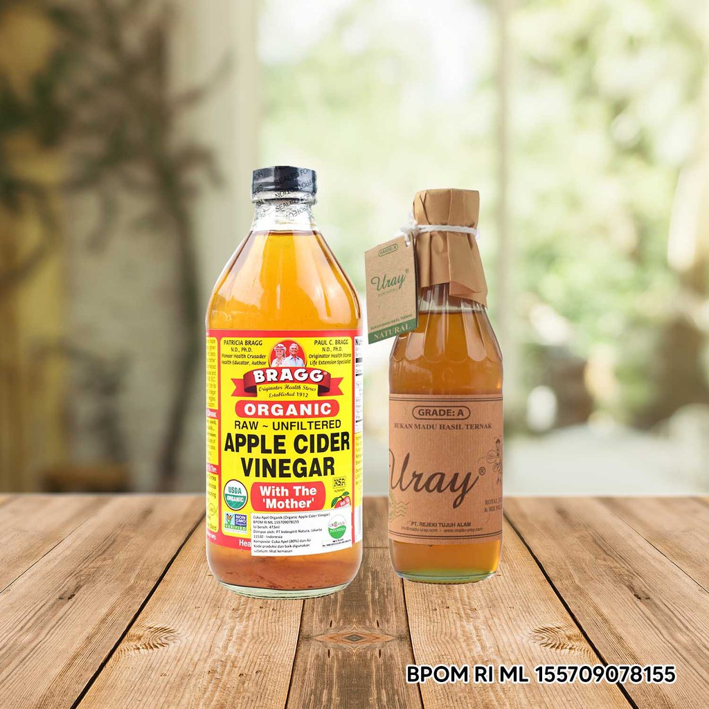 PAKET bragg Apple cider vinegar 473ML + MADU URAY 330ML