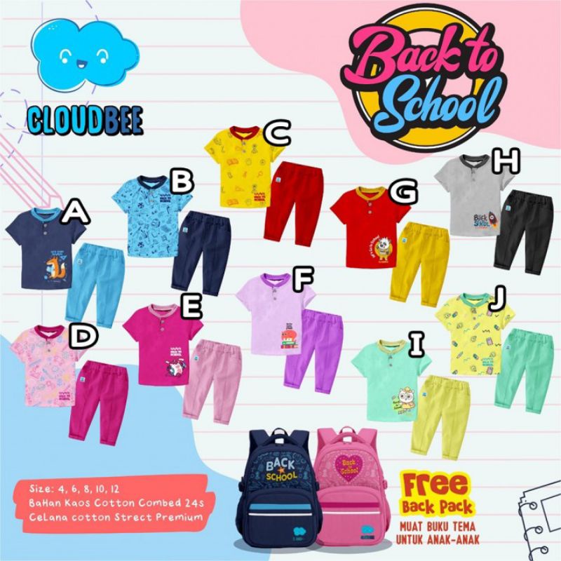 Setelan Anak Cloudbee Back to School Free Backpack