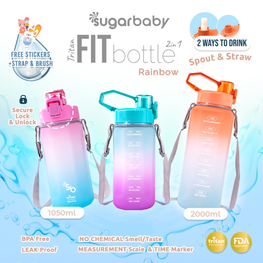 Sugar Baby Tritan Fit Bottle 2in1 2000ML Rainbow - Bottle Minum Dewasa