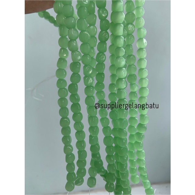 Bahan batu barok SOFT GREEN cat eye 8mm CUTTING mata kucing HIJAU