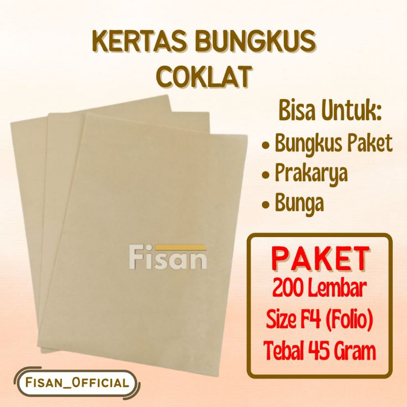 Jual 200 Lembar Kertas Bungkus Coklat Cokelat F4 Folio / Kertas Packing ...