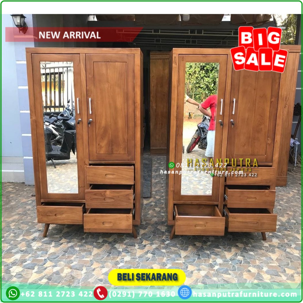 Lemari Anak Pintu 2 Kayu Jati, Alamari Baju Anak, Lemari Pakaian Jati
