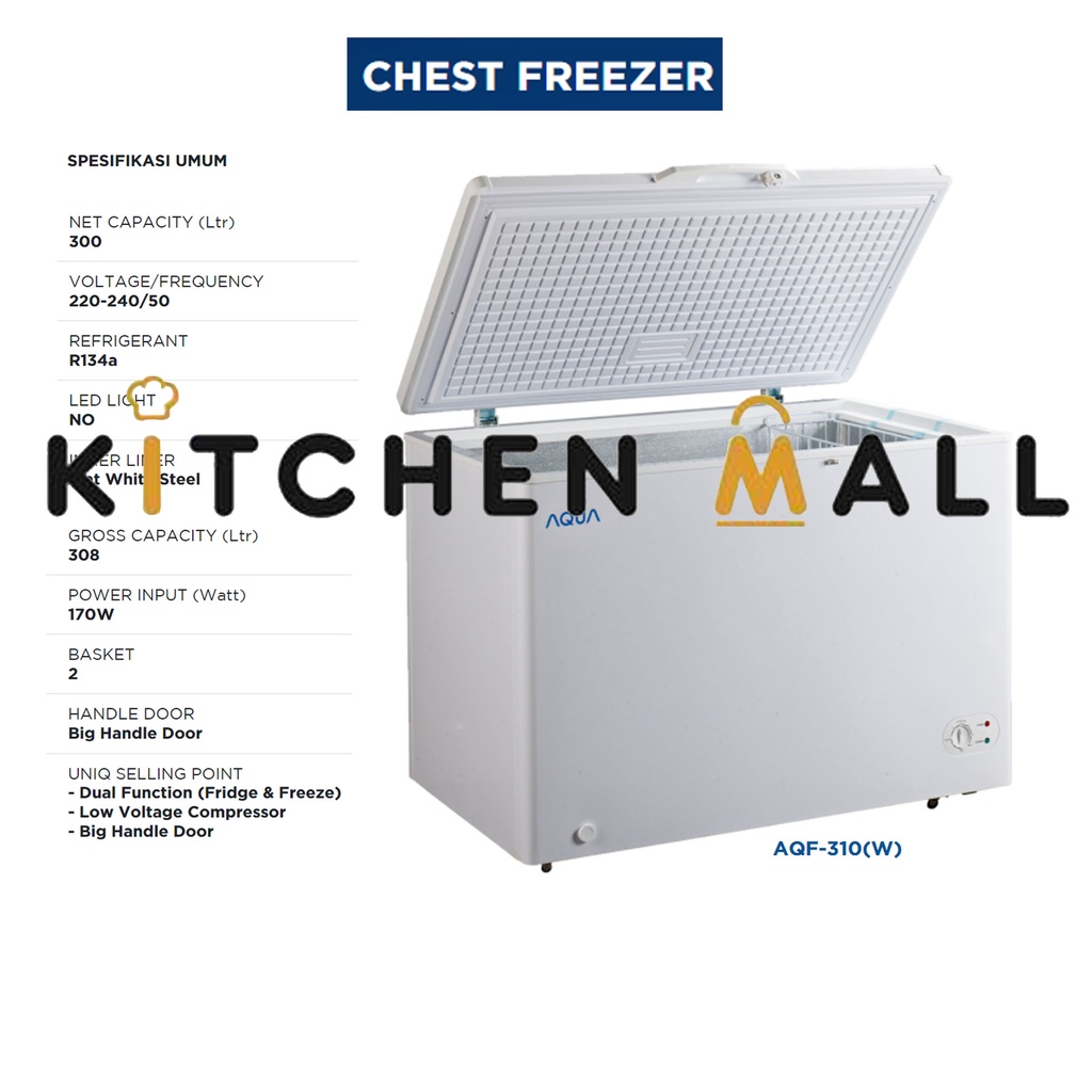 AQF-310W chest freezer / lemari pendingin / kulkas box daging AQF-310 W / box pendingin
