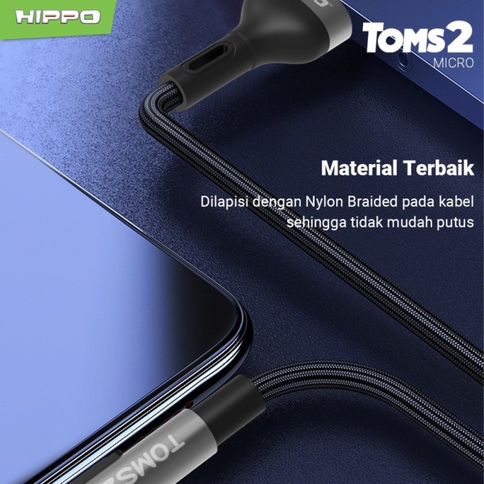 Hippo Kabel Data Gaming Mobile Toms2 USB to Micro Fast Charging 2.4 A Cable Micro USB Data Colokan L 90 Derajat Charge Android