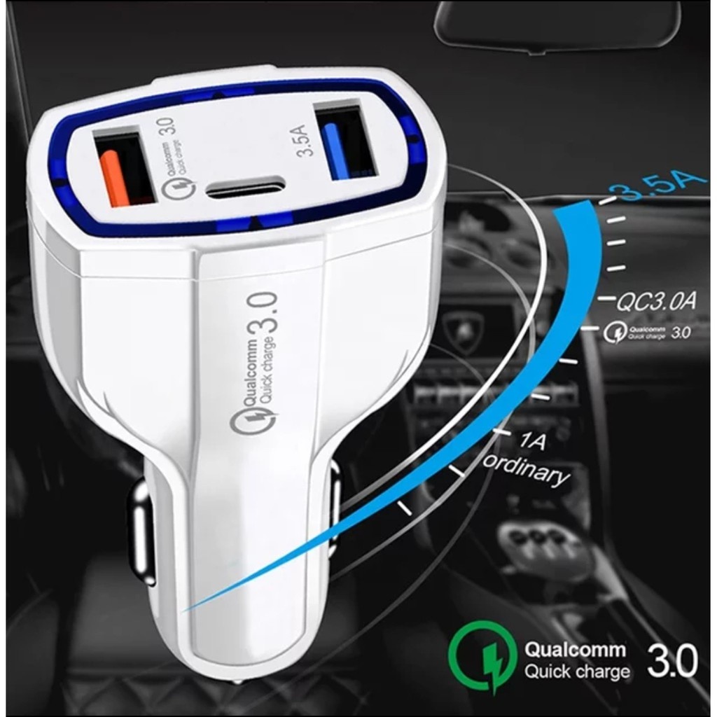 7A fast charging Qualcomm car charger USB tipe C casan mobil 3 port quick charge casan lighter motor