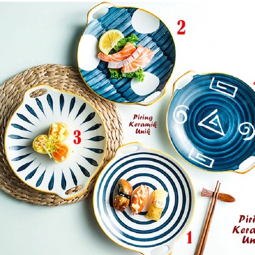 Piring Saji Piring Makan Bulat Ada Pegangan Korean Style