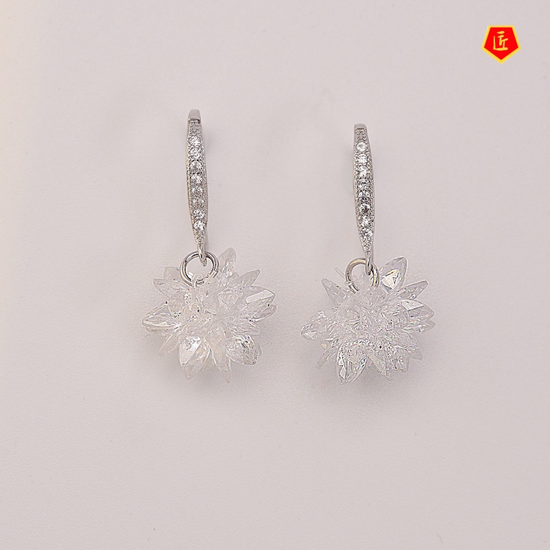 [Ready Stock]S925 Silver Ice Flowers Long Tassel Earrings Fashionable All-Match