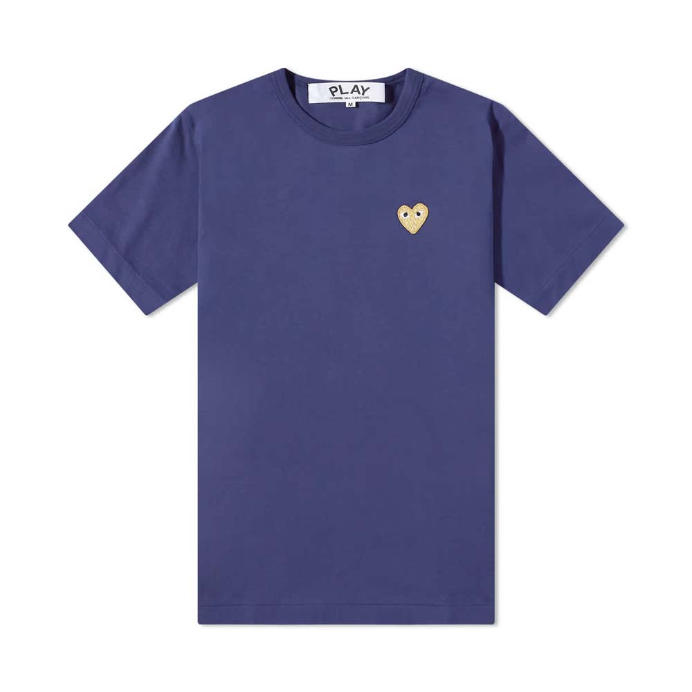 CDG Men Gold Emblem Tee Navy 100% Original