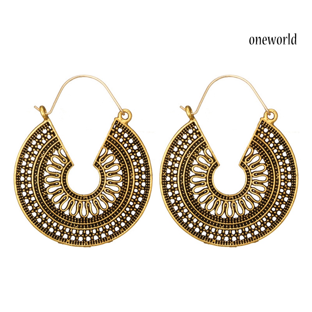 OW@ Women C Shape Hollow Hoop Earrings Vintage Party Club Pub Cocktail Jewelry Gift