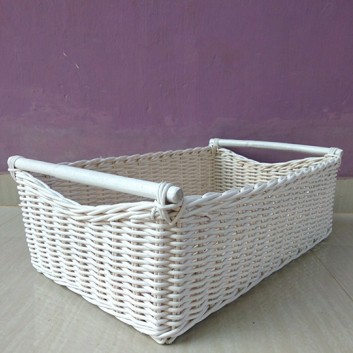 keranjang rotan persegi kotak panjang handle laci parcel seserahan 50x30x16 cm