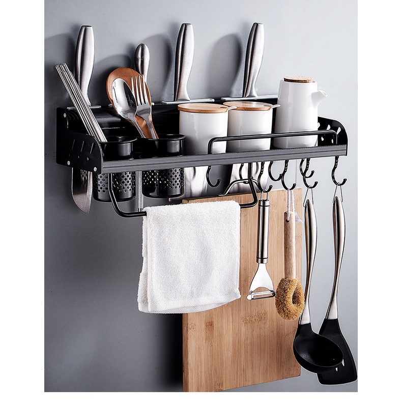 Rak Gantungan Dapur Dekorasi Multifungsi Elegan Premium Besar 60 cm Susun Pengering Alat Masak Sutil Pisau Bumbu Dapur Sendok Garpu Gantungan Dinding Kuat Organizer Dapur Aluminium Kitchen Utensils Storage Rack