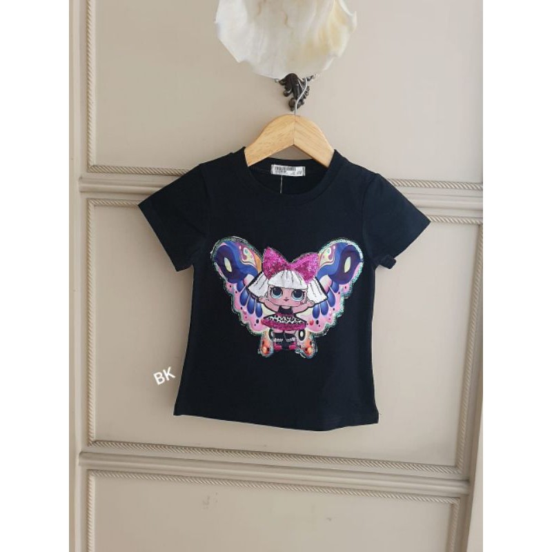 KAOS LOL BUTTERFLY IMPORT / KAOS ANAK / BAJU ANAK LUCU SEQUIN MURAH