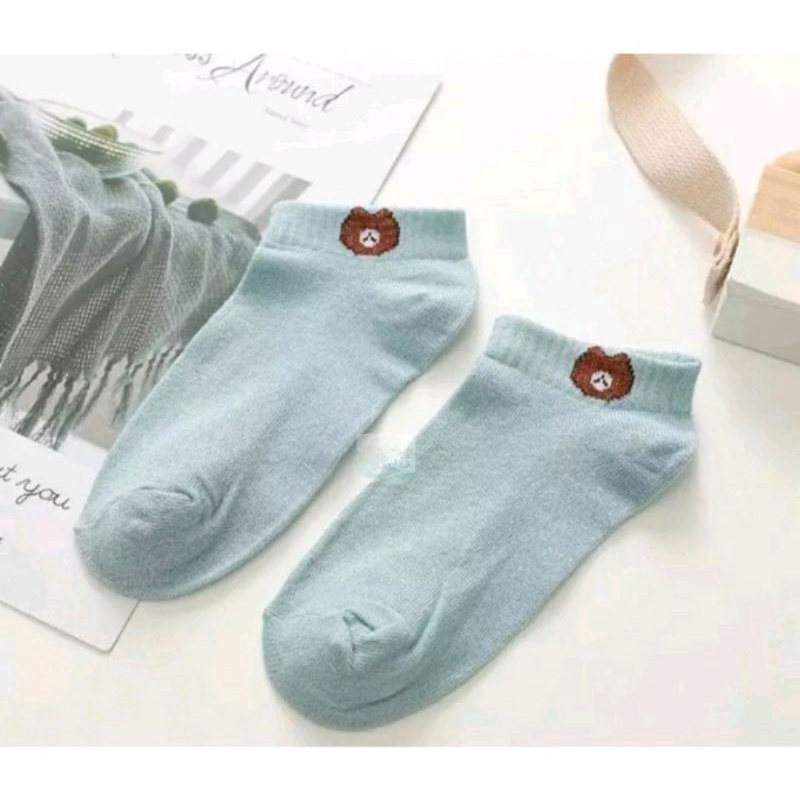 [ COD ] KAOS KAKI BROWN FASHION WANITA - KAOS KAKI ANKLE MOTIF BERUANG LUCU / KAOS KAKI PENDEK CEWEK-Biru Muda