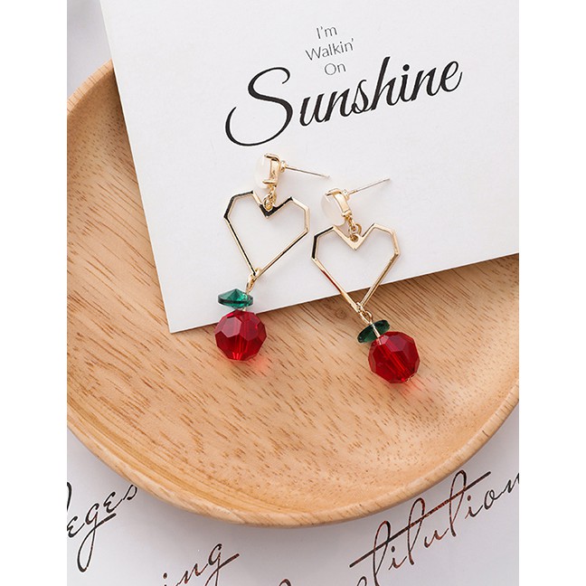 LRC Anting Tusuk Fashion Red 925 Silver Needle Geometric Love Cherry Earrings F99999