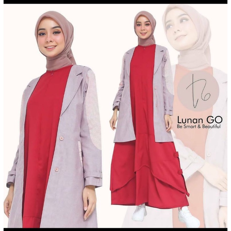 gamis lunan go ori terbaru maroon busui