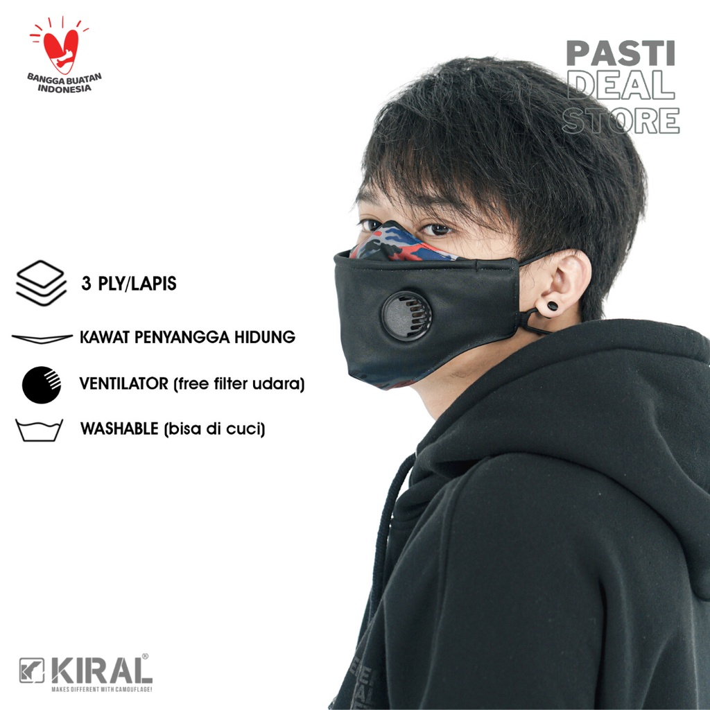 Masker Kain Premium Ventilator kiral v2 Terbaru Tali Adjustable Motif Camo Loreng