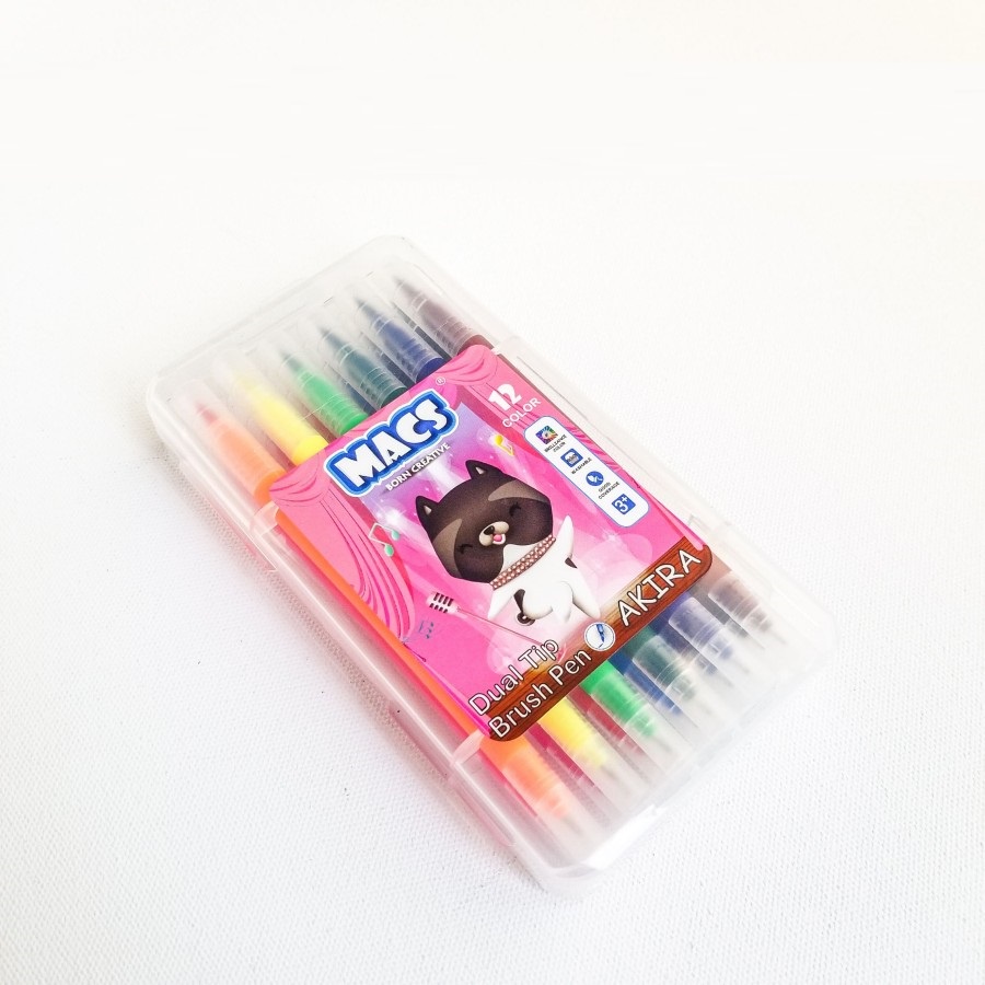 Spidol MACS Dual Tip Brush Pen Marker Color 12 Warna