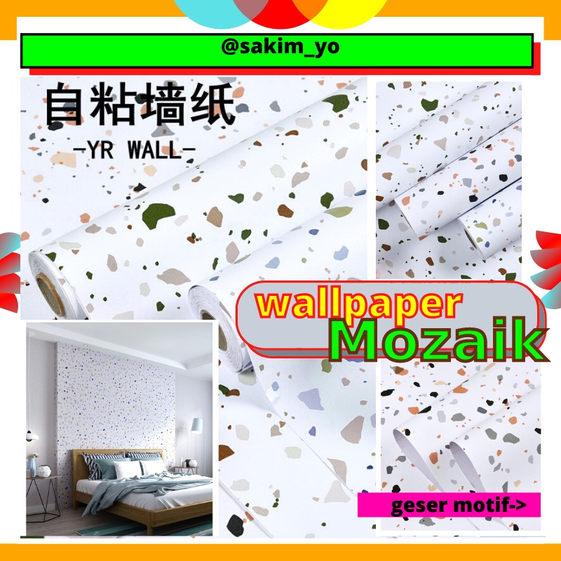 Wallpaper Wall Paper Lebar 60cm Motif Mozaik Stiker Sticker Setiker Dinding Dekorasi Rumah Dekor Caf