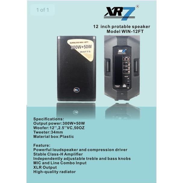 Speaker Portable Aktif 12 Inch XR7 WIN-12FT WIN12FT WIN 12 FT Original