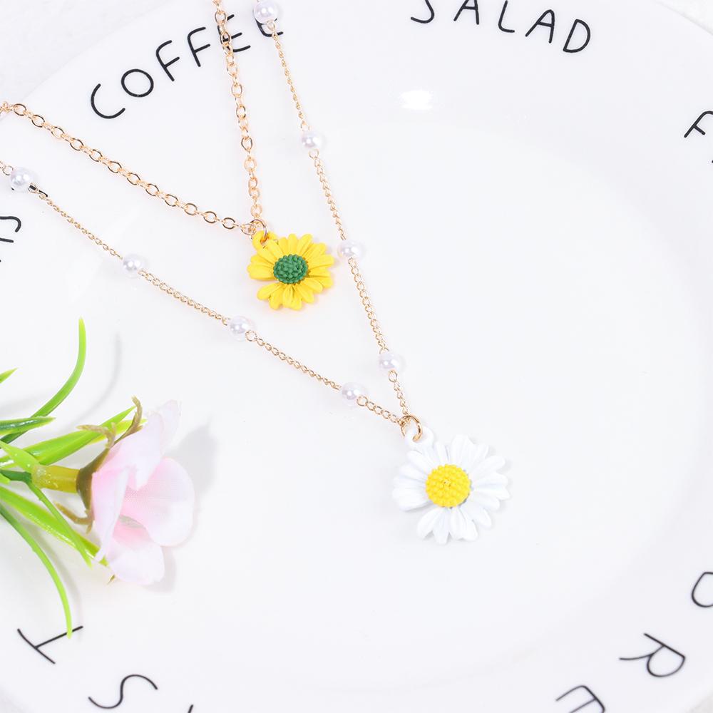 Hadiah Kalung Bunga LILY Daisy Ornamen Perempuan Kuning Putih Double Layered