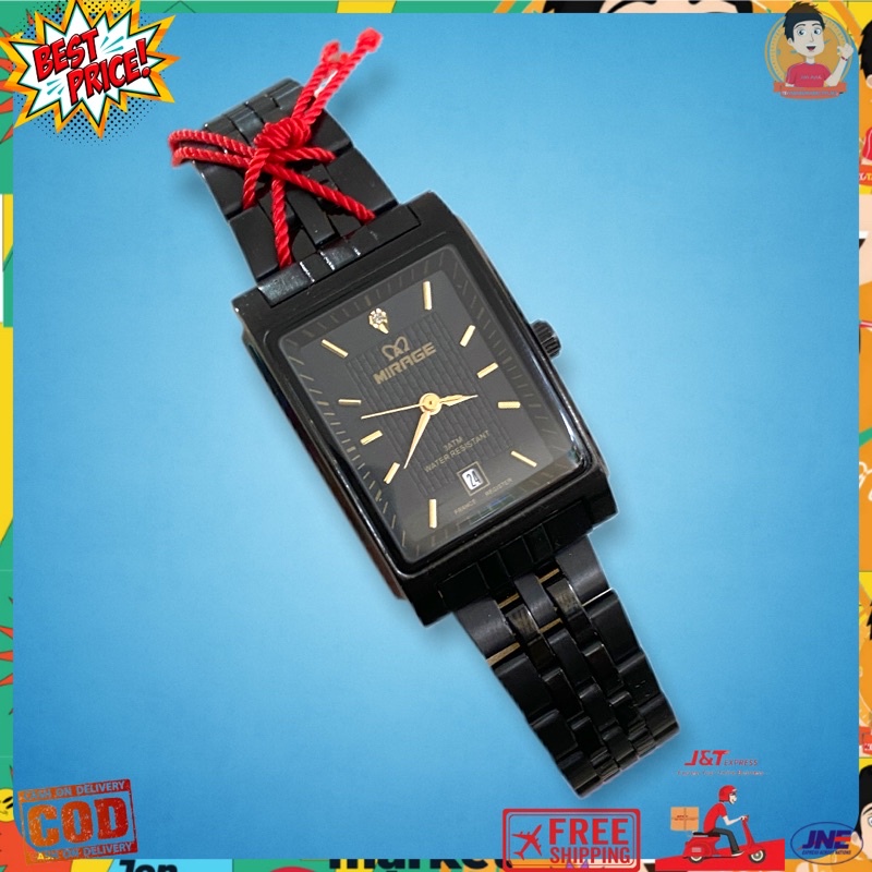 JAM TANGAN WANITA MIRAGE SEGI EMPAT HITAM