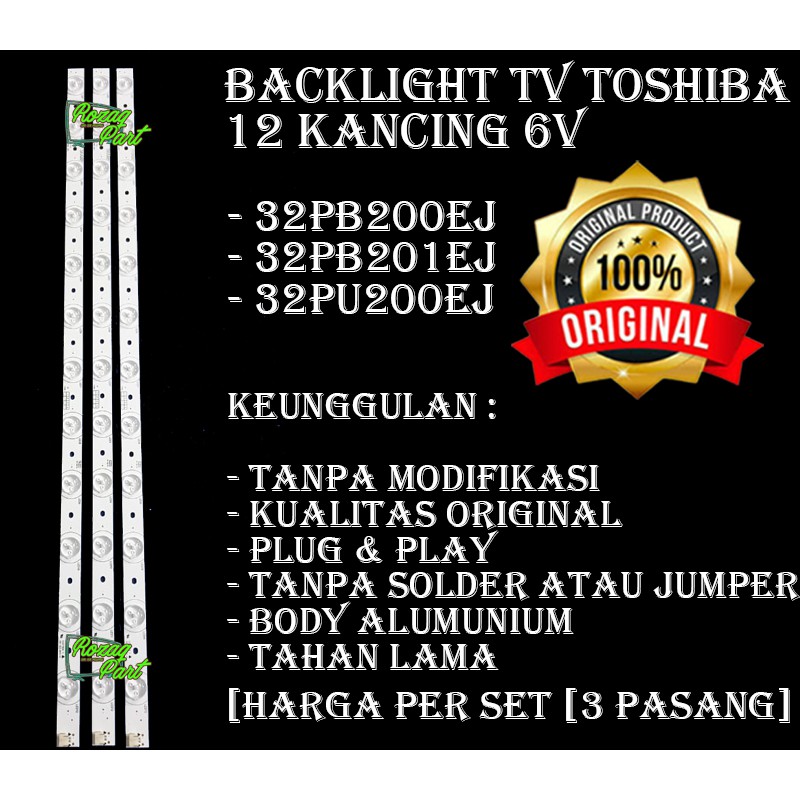 Lampu Backlight TV Toshiba 32 inc inchi Type 32PB200 EJ 12 Led 6 Volt