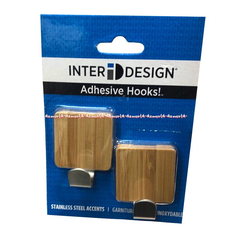 Inter design Idesign Adhesive Hooks 2pcs Crochet Adhesifs Hooks Garniture Alat Gantungan Tempel Model Klep Kayu