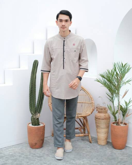 BAJU KOKO KURTA PAKAIAN MUSLIM PRIA BERKUALITAS WARNA DENIM HITAM PUTIH CHOCOMILK UKURAN M L XL