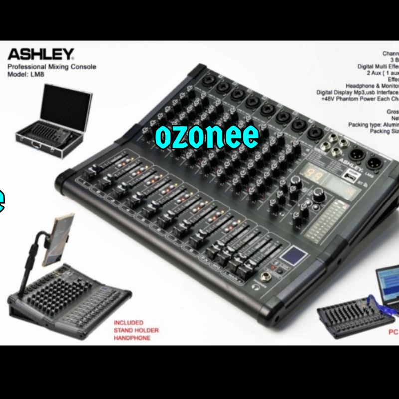 MIXER AUDIO ASHLEY LM8 USB BLUETOOTH SOUNDCARD 8 CHANNEL+KOPER