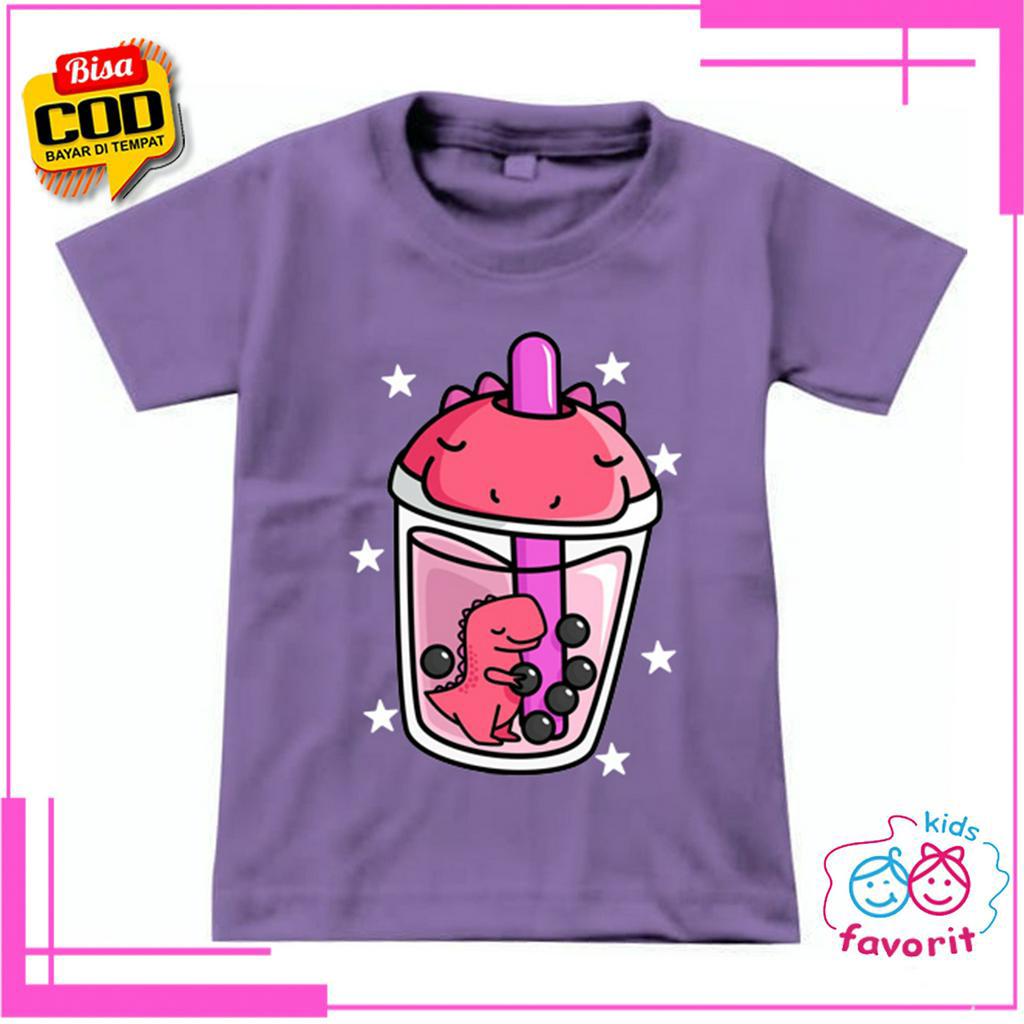 KAOS ANAK PEREMPUAN MOTIF BOBA  ATASAN ANAK CEWEK GAMBAR BUBBLE BOBA DINO TERBARU