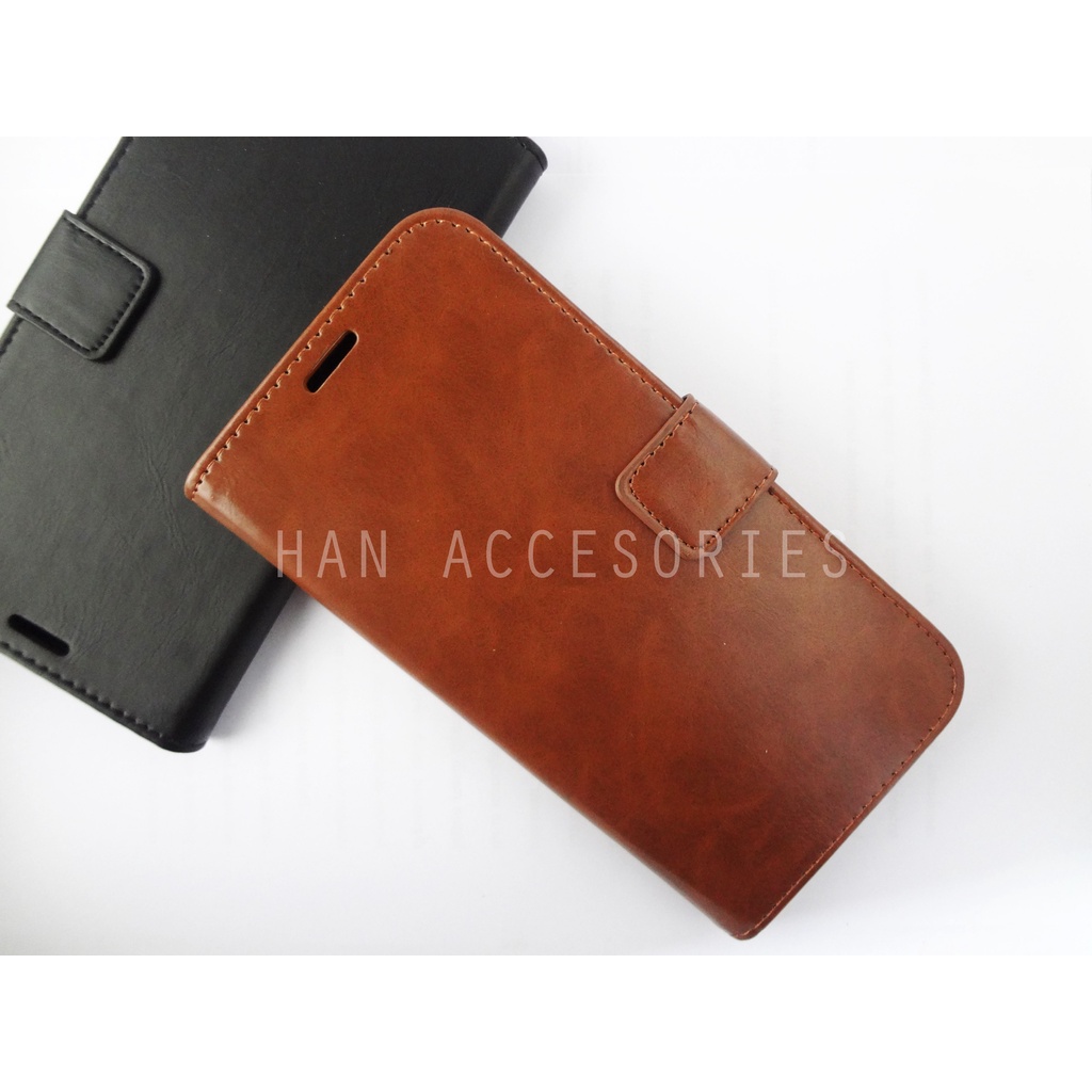 (PAKET HEMAT) Fashion Selular Flip Leather Case OPPO A3S/OPPO A5/REALME C1/REALME 2 Flip Cover Wallet Case Flip Case + Nero Temperred Glass