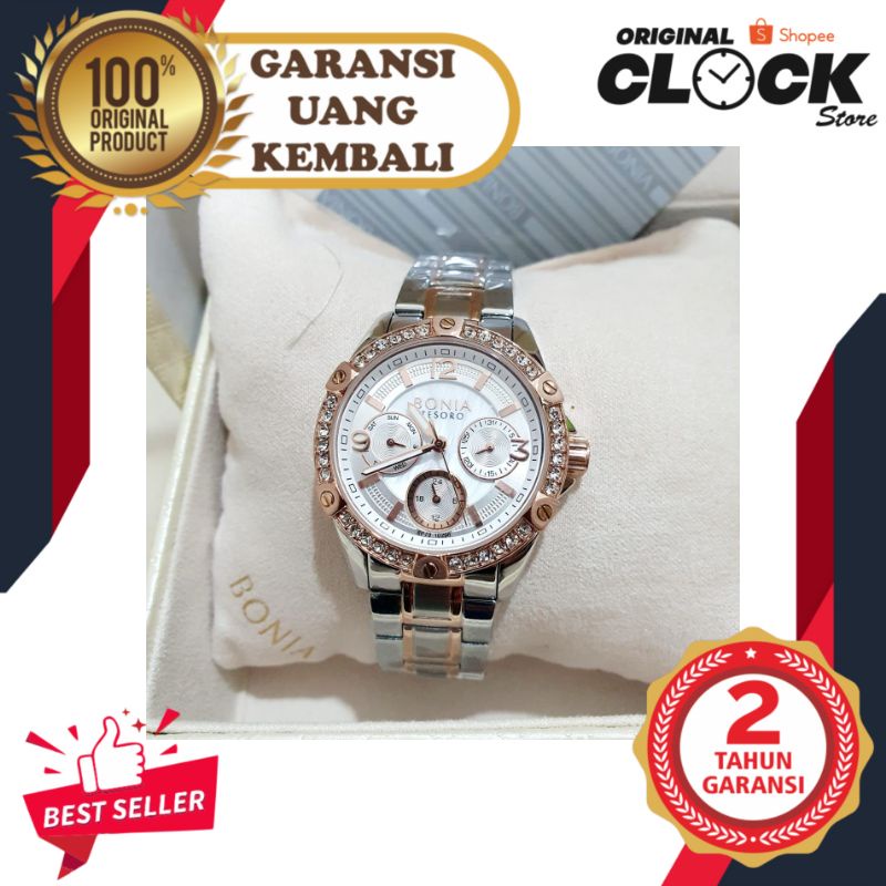 JAM TANGAN PRIA WANITA | RANTAI | KULIT | KARET | MURAH | - Wanita Bonia tesoro BNB10296 silver rose