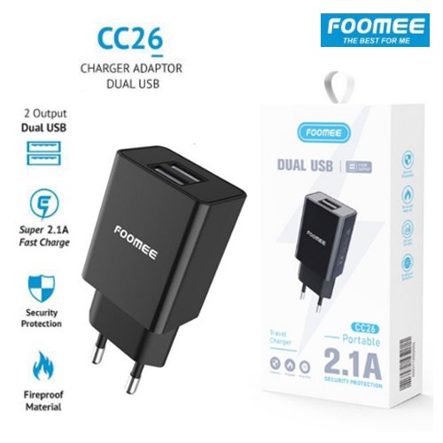 Adaptor Charger Foomee CC26 Adapter Fast Charging 2.1A Dual USB Output