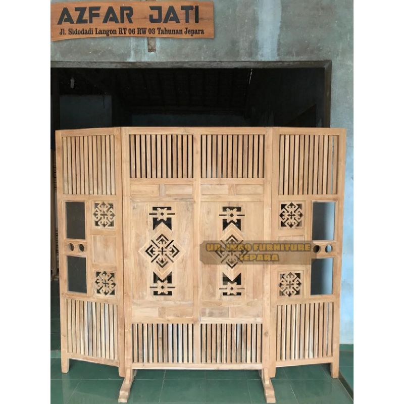 furnitur murah... sketsel penyekat ruangan partisi ruang tamu minimalis bahan kayu jati jepara