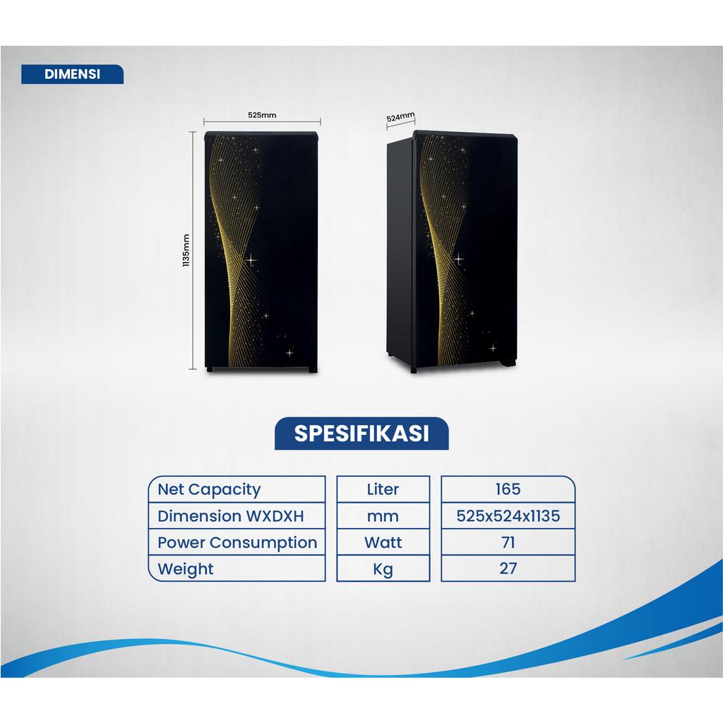 Kulkas Aqua 1 Pintu 165 liter Big Freezer AQR-D205 MSG/MSB