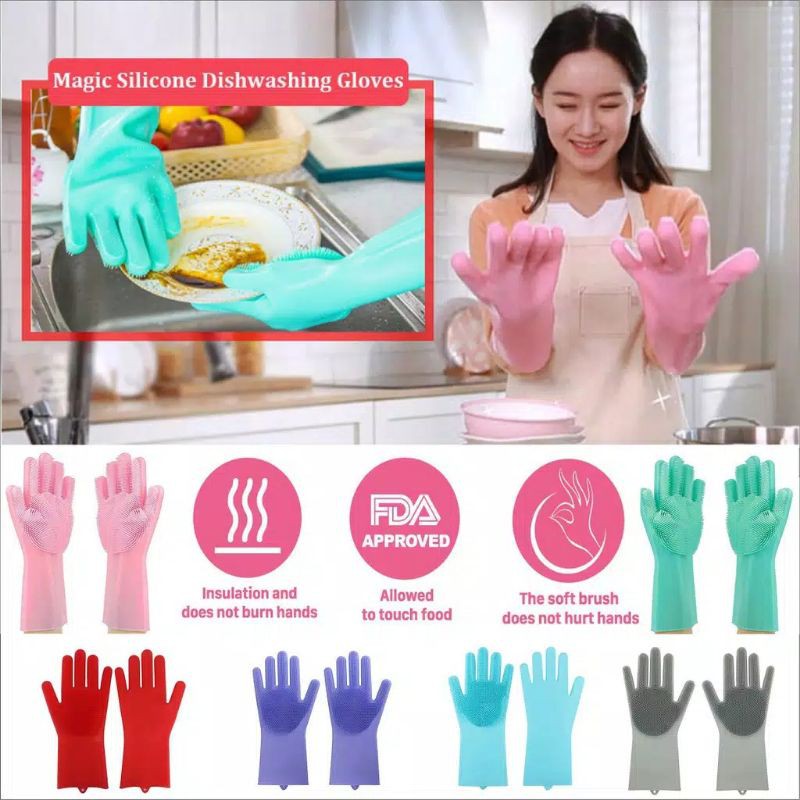 Makassar V44 Sarung tangan silikon sikat cuci piring silicone serbaguna anti air