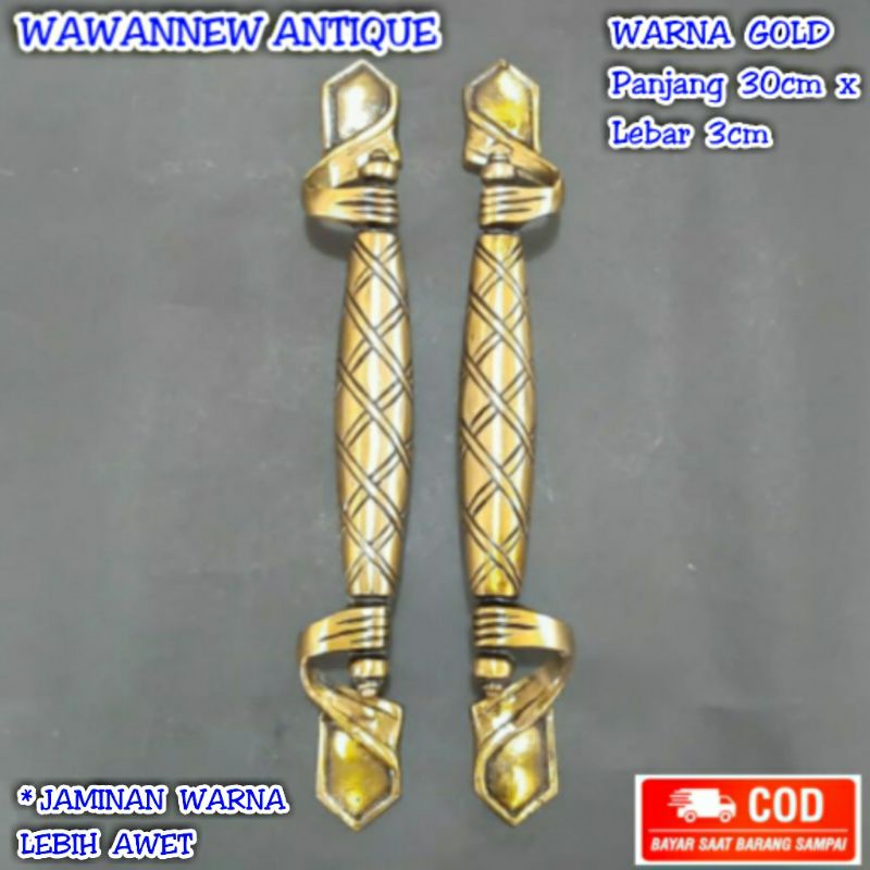 Handle Pintu / Gagang Pintu Rumah Pagar Kuningan Motif Ukir 30cm