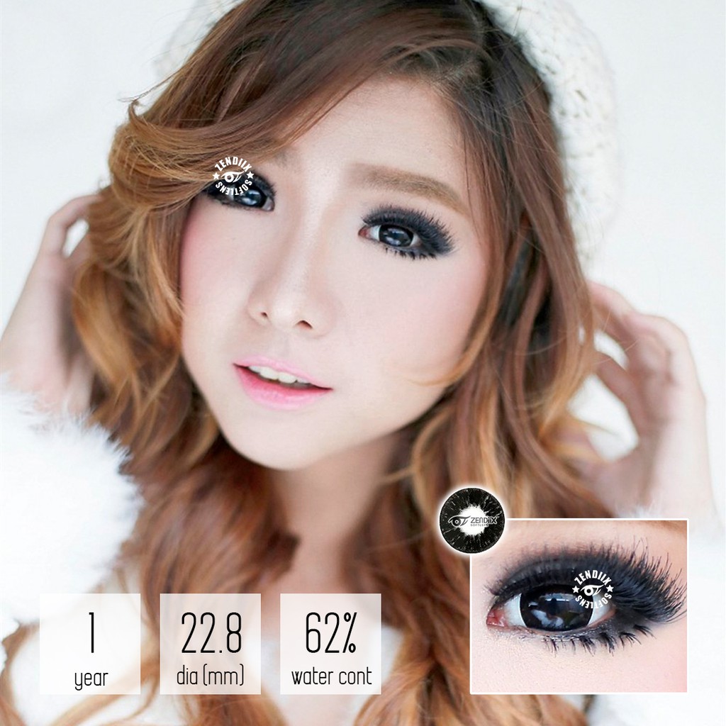 Softlens DOLLY EYE GLAMOUR Warna BLACK Normal Beda Minus