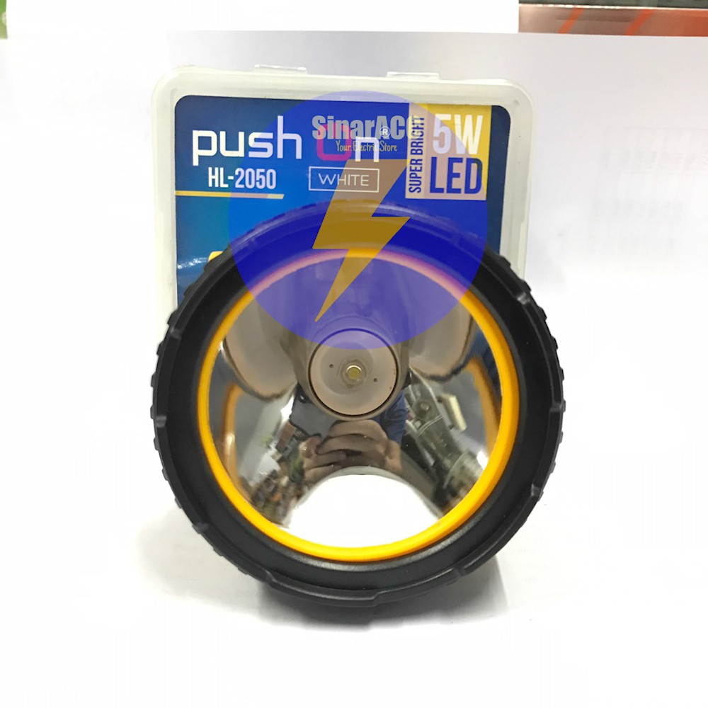 Senter kepala push On HL-2050 5w watt Putih LED charge rechargeable cas