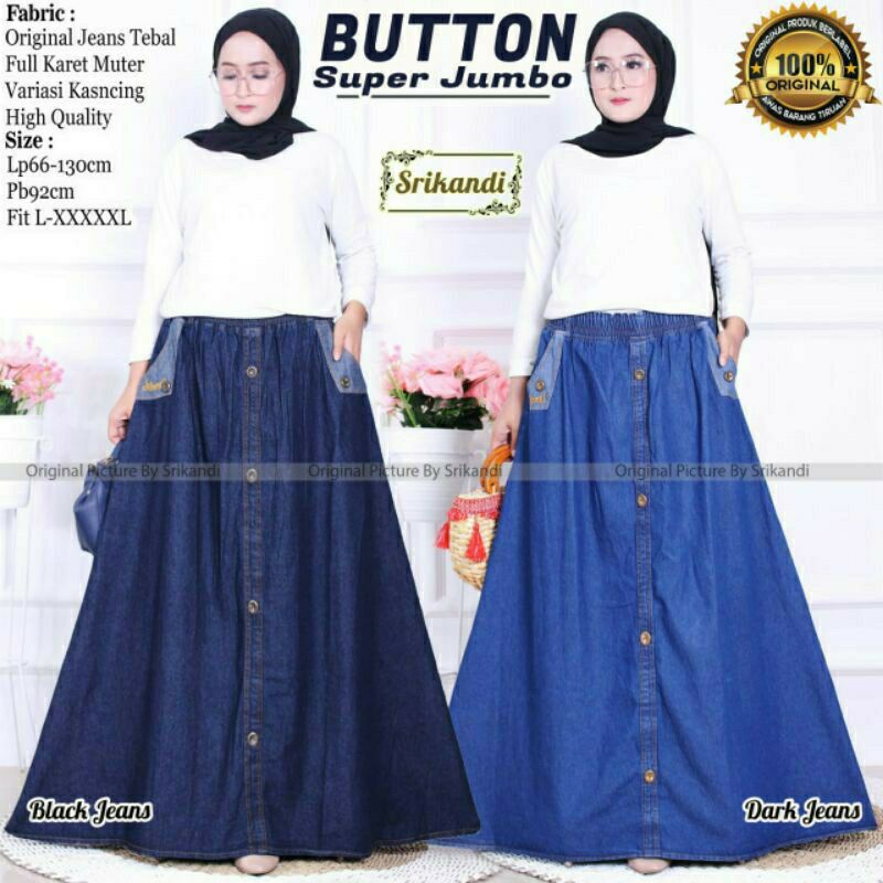 Rok kancing Jeans Jumbo XXXL // Rok Jeans Wanita Jumbo fariasi kancing Murah