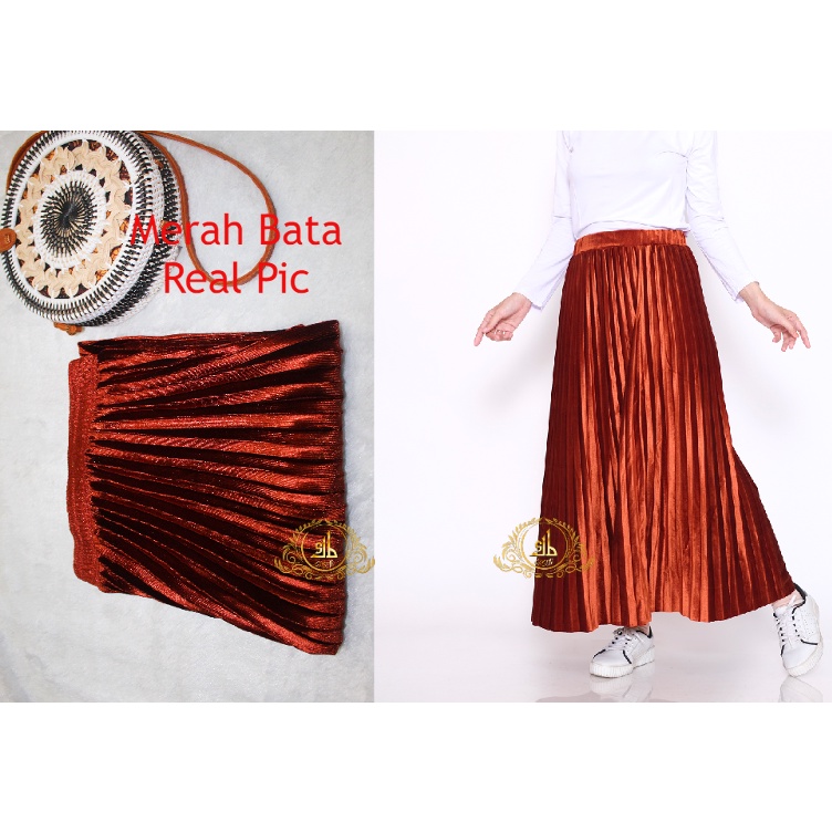 Rok Bludru Velvet Panjang Plisket Premium-ROK Dewasa Mrh Bata